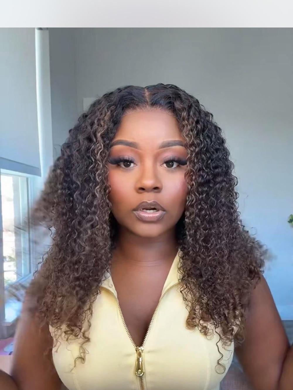 Curly Human Hair Wig - Natural Brown Middle Part